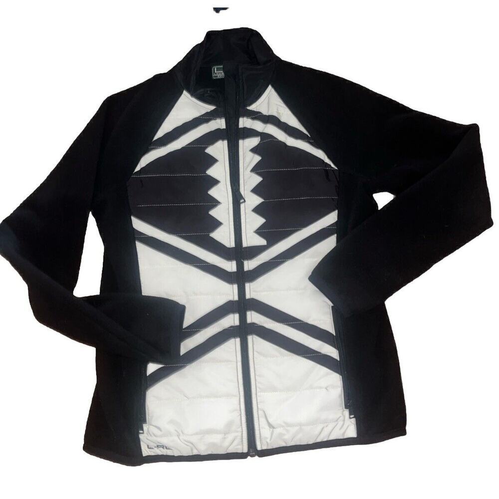 L-RL Ralph Lauren Active Fleece Full Zip cream Black Aztec Jacket Women size S